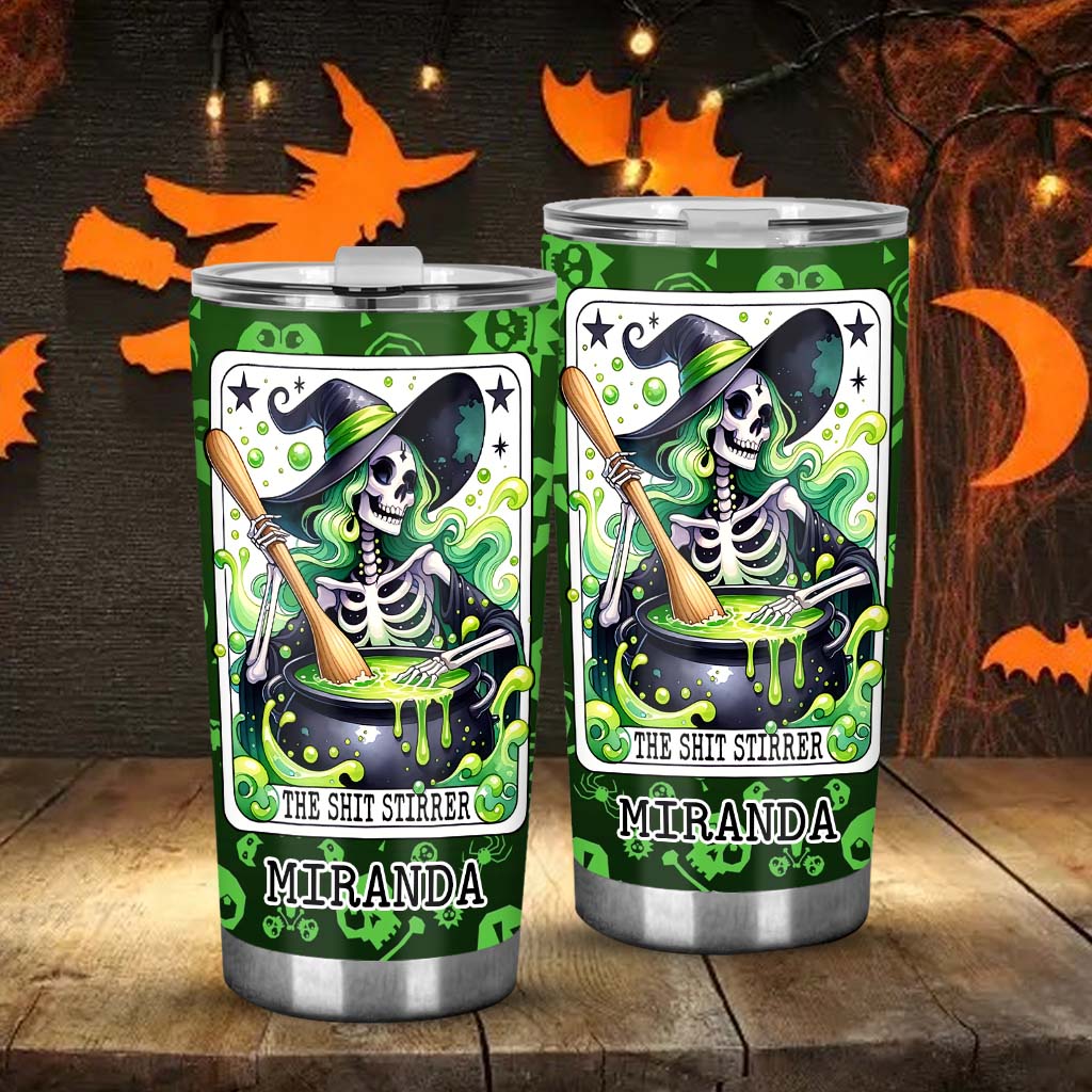 The Shit Stirrer Skull Witch - Personalized Witch Tumbler