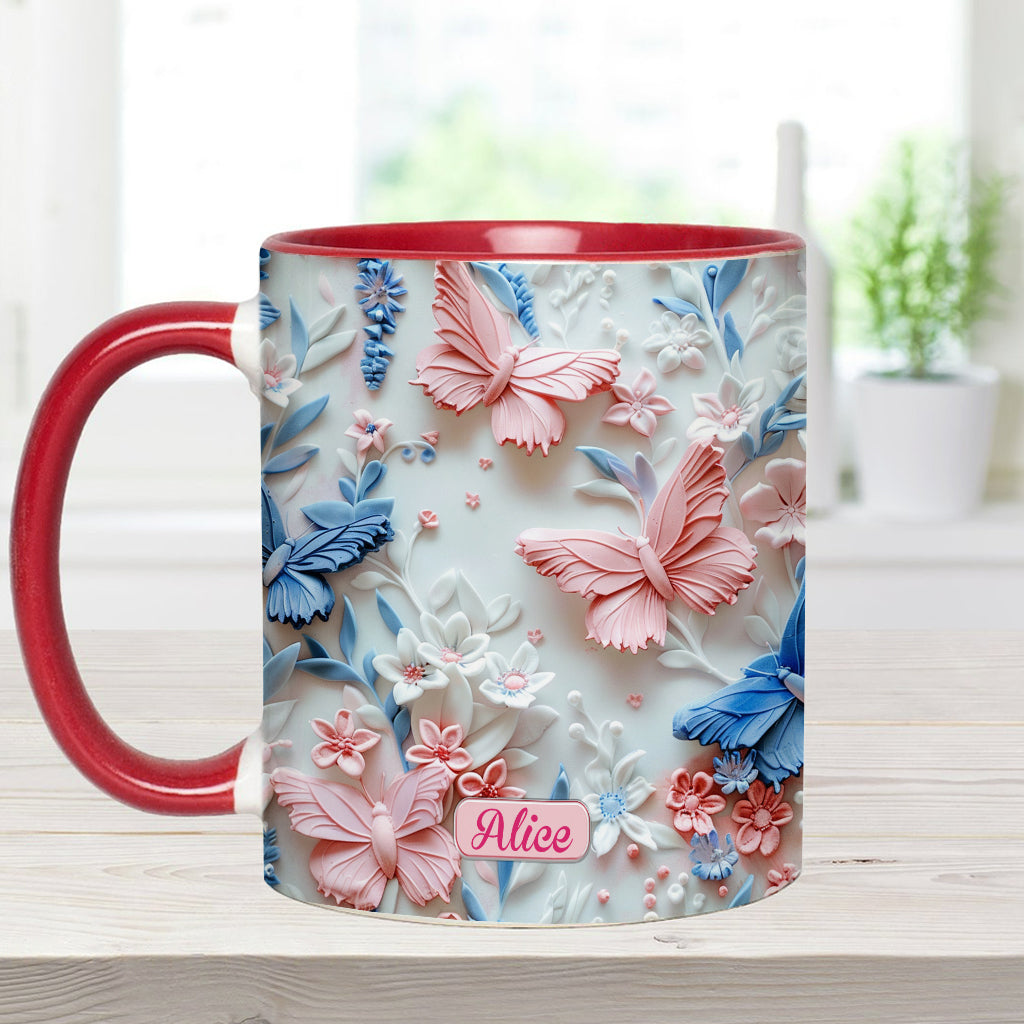 Pink And Blue Butterflies - Personalized Butterfly Accent Mug