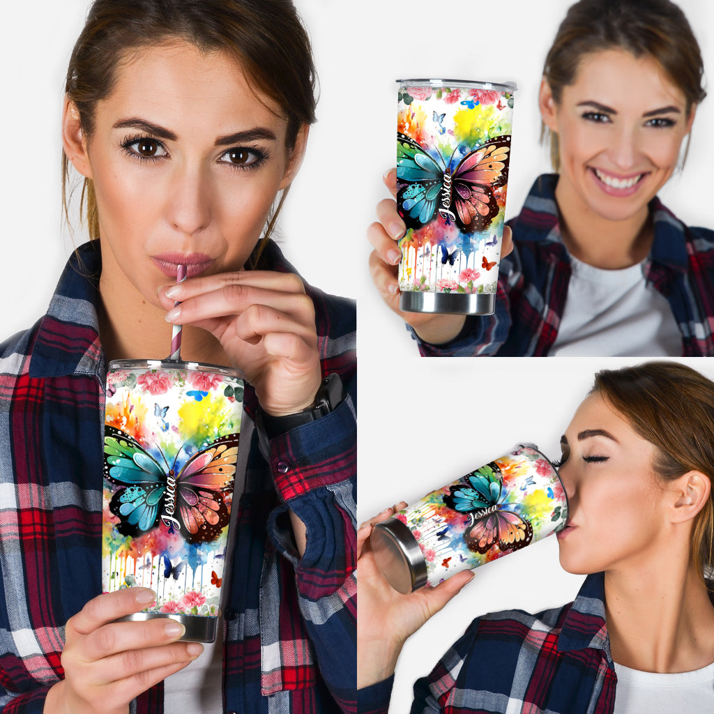Butterfly Colorful Watercolor Version - Personalized Butterfly Tumbler