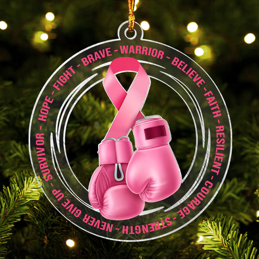 Hope Fight Brave - Breast Cancer Awareness Transparent Ornament