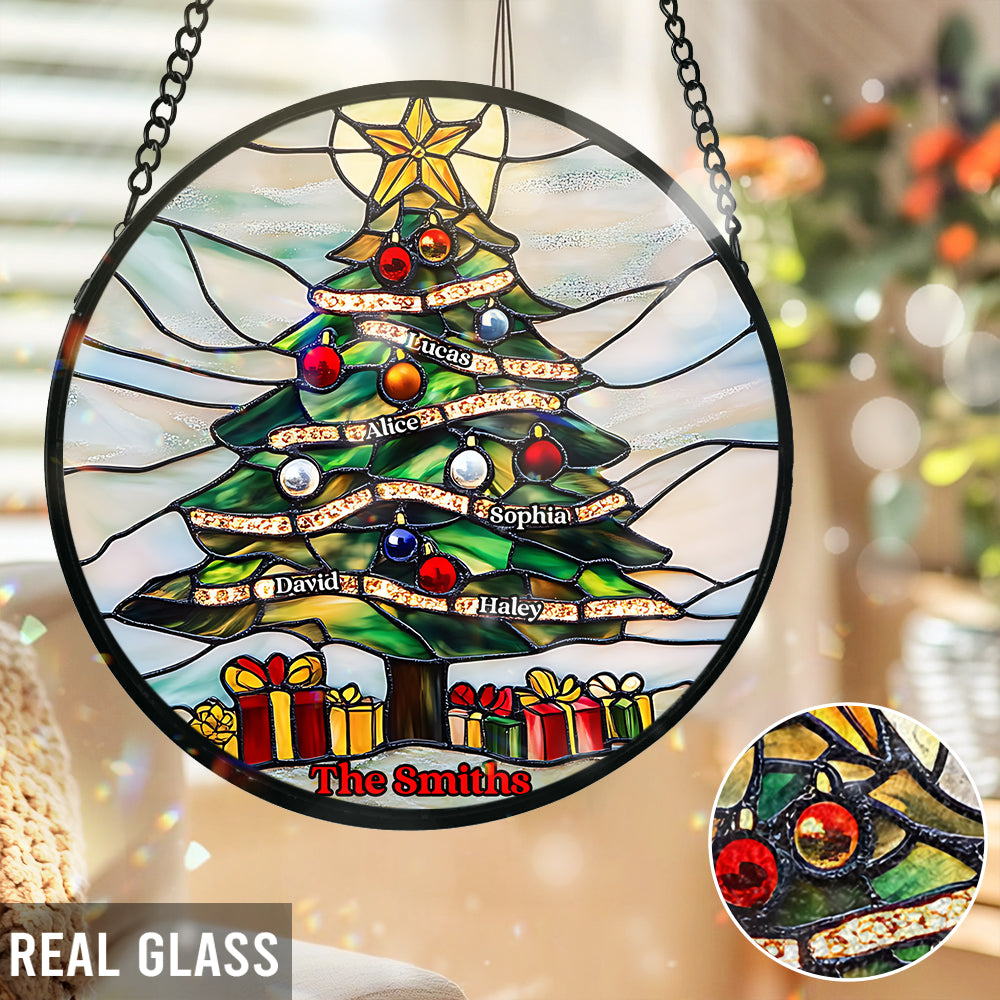 Merry Christmas - Personalized Family Stained Glass Suncatcher