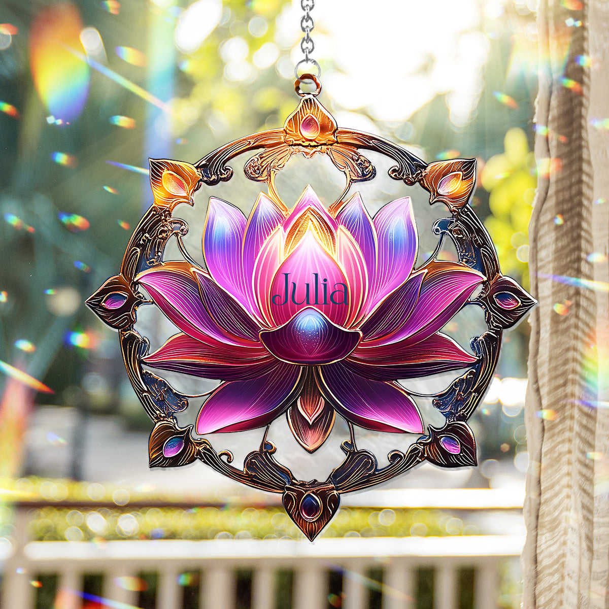 Beautiful Lotus - Personalized Yoga Window Hanging Suncatcher Ornament