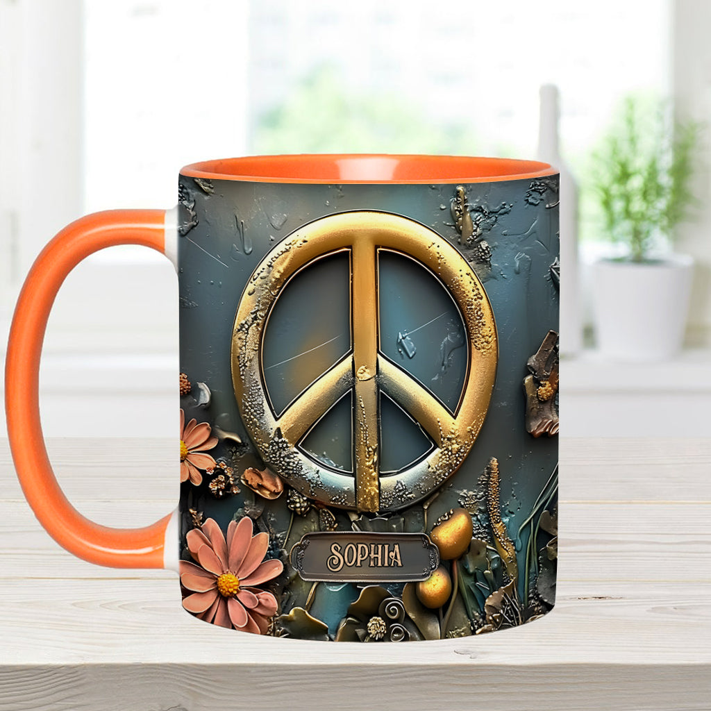 Peace, Love, And Happiness - Personalized Hippie Accent Mug