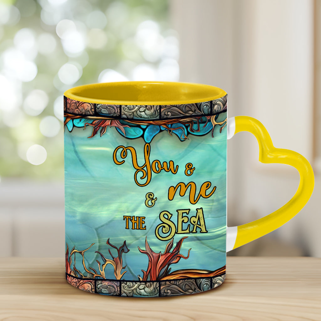 You And Me And The Sea - Personalized Turtle Heart Handle Mug