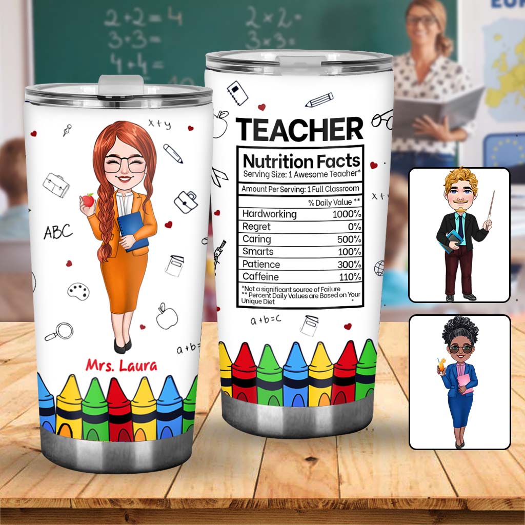 Teacher Nutrition Facts - Personalized Teacher Tumbler