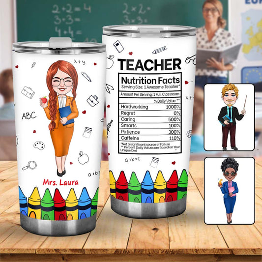 Teacher Nutrition Facts - Personalized Teacher Tumbler