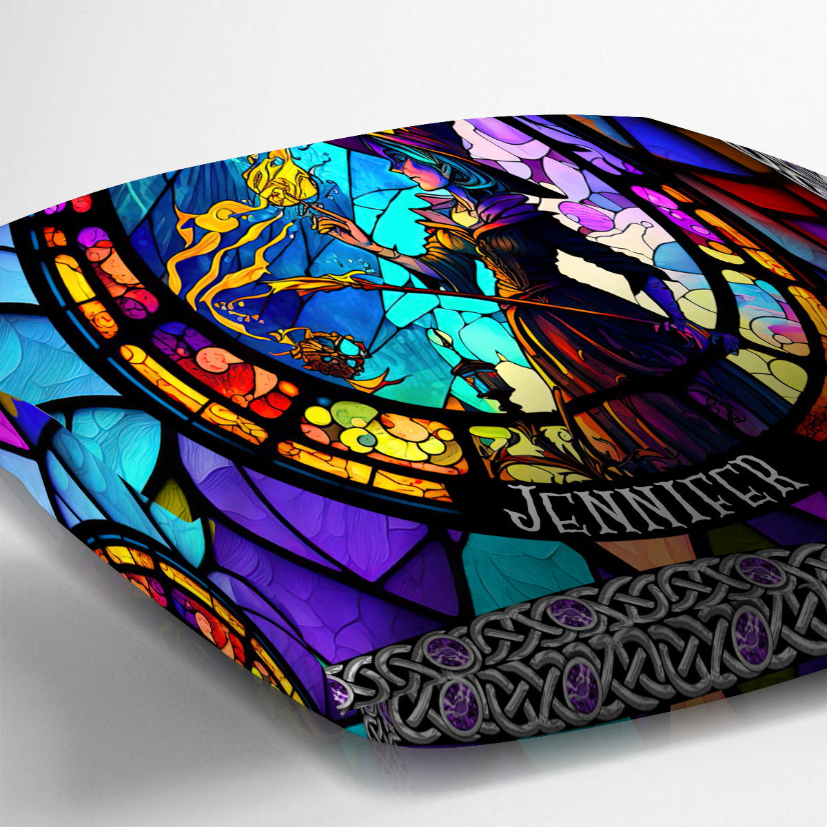 Beautiful Stained Glass Witch - Personalized Witch Throw Pillow