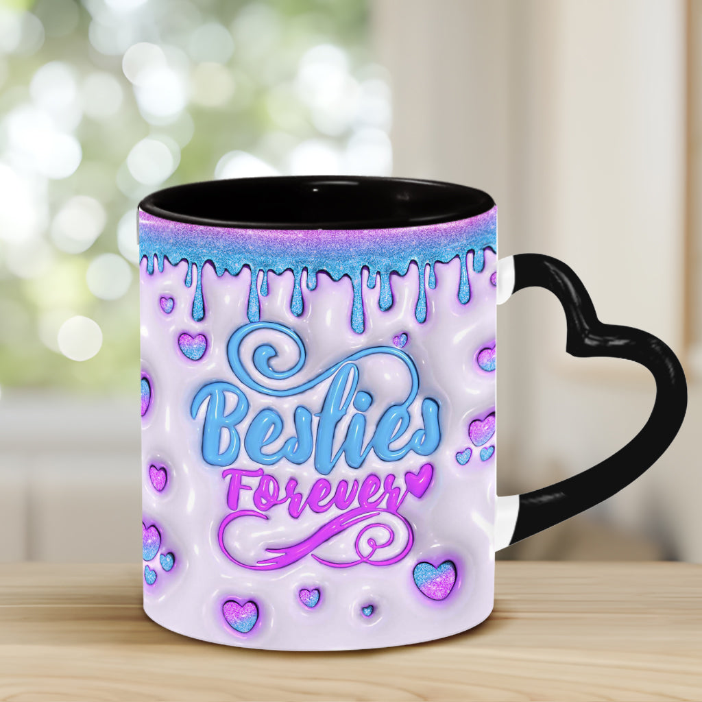 Besties Forever Beautiful Birth Month Flower - Personalized Bestie Heart Handle Mug
