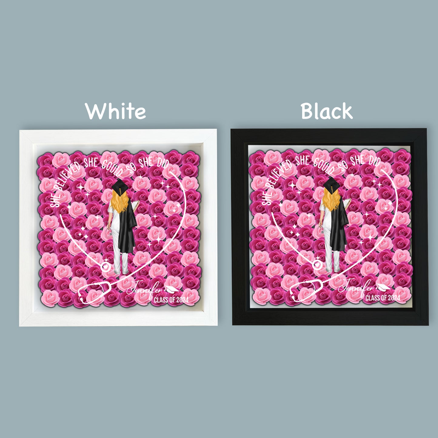 They Believed They Could So They Did - Personalized Graduation Custom Shaped Flower Shadow Box