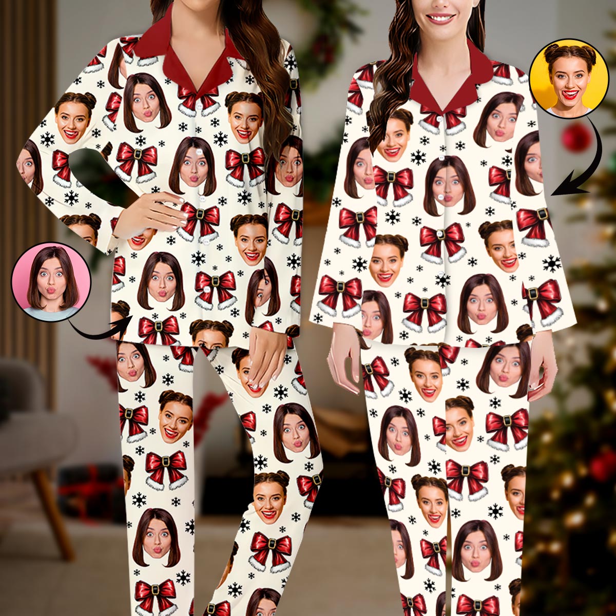 Coquette Besties Christmas - Personalized Bestie Button Down Pajamas