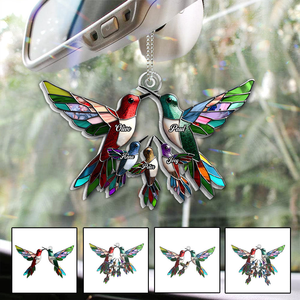 Family Members Hummingbirds Beautiful Birds - Personalized Family Custom Shaped Car Ornament