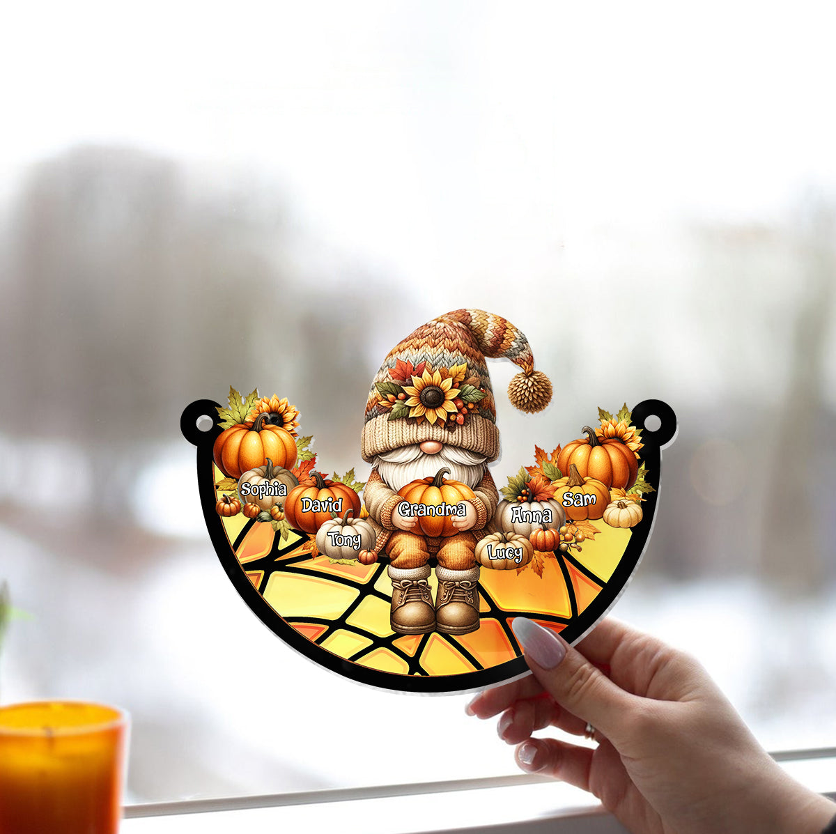Grandma Life Fall Vibes - Personalized Grandma Window Hanging Suncatcher Ornament