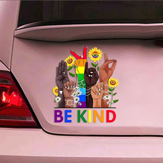 Be Kind Sign Language Rainbow Peace Sign - LGBT Support Decal Full