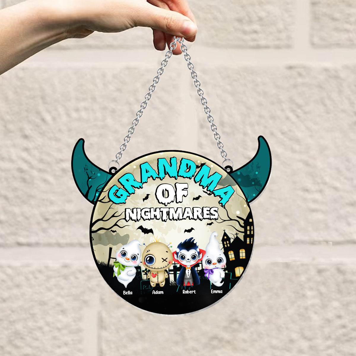 Grandma Of Little Nightmares - Personalized Grandma Window Hanging Suncatcher Ornament