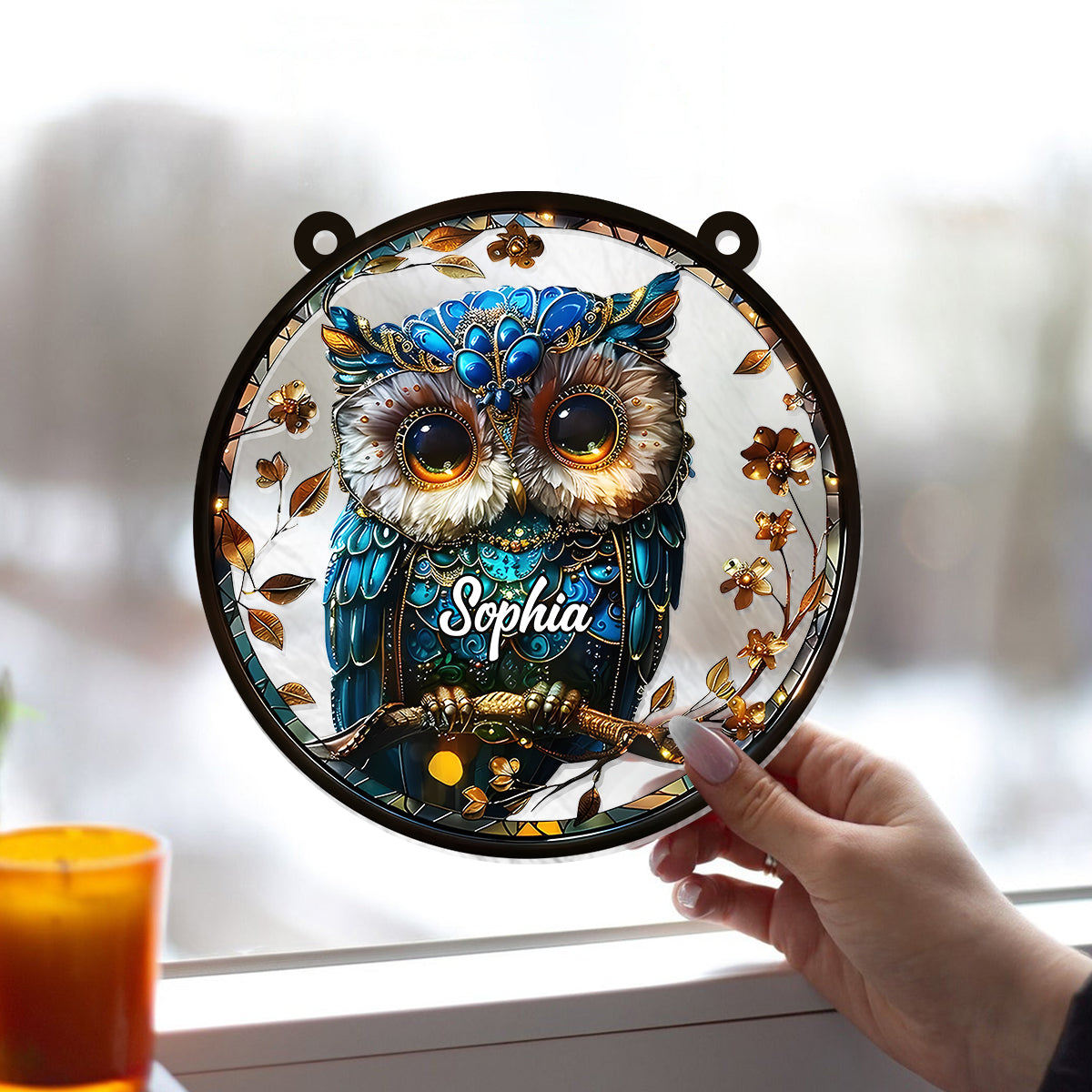 Charming Owl - Personalized Owl Window Hanging Suncatcher Ornament