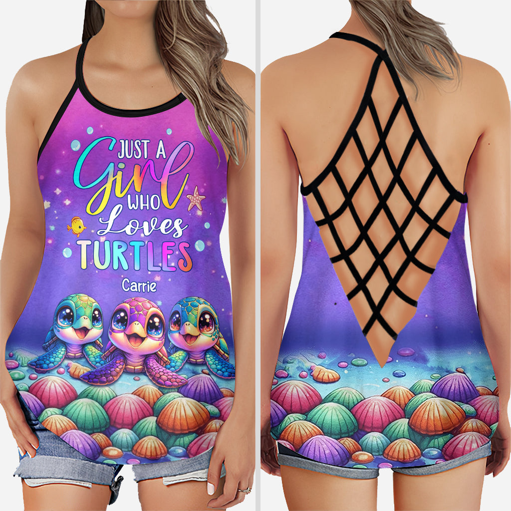 Just A Girl Who Loves Turtles - Personalized Turtle Cross Tank Top