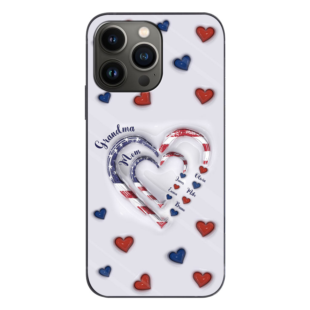 4th Of July Grandma's Hearts - Personalized Grandma Phone Case