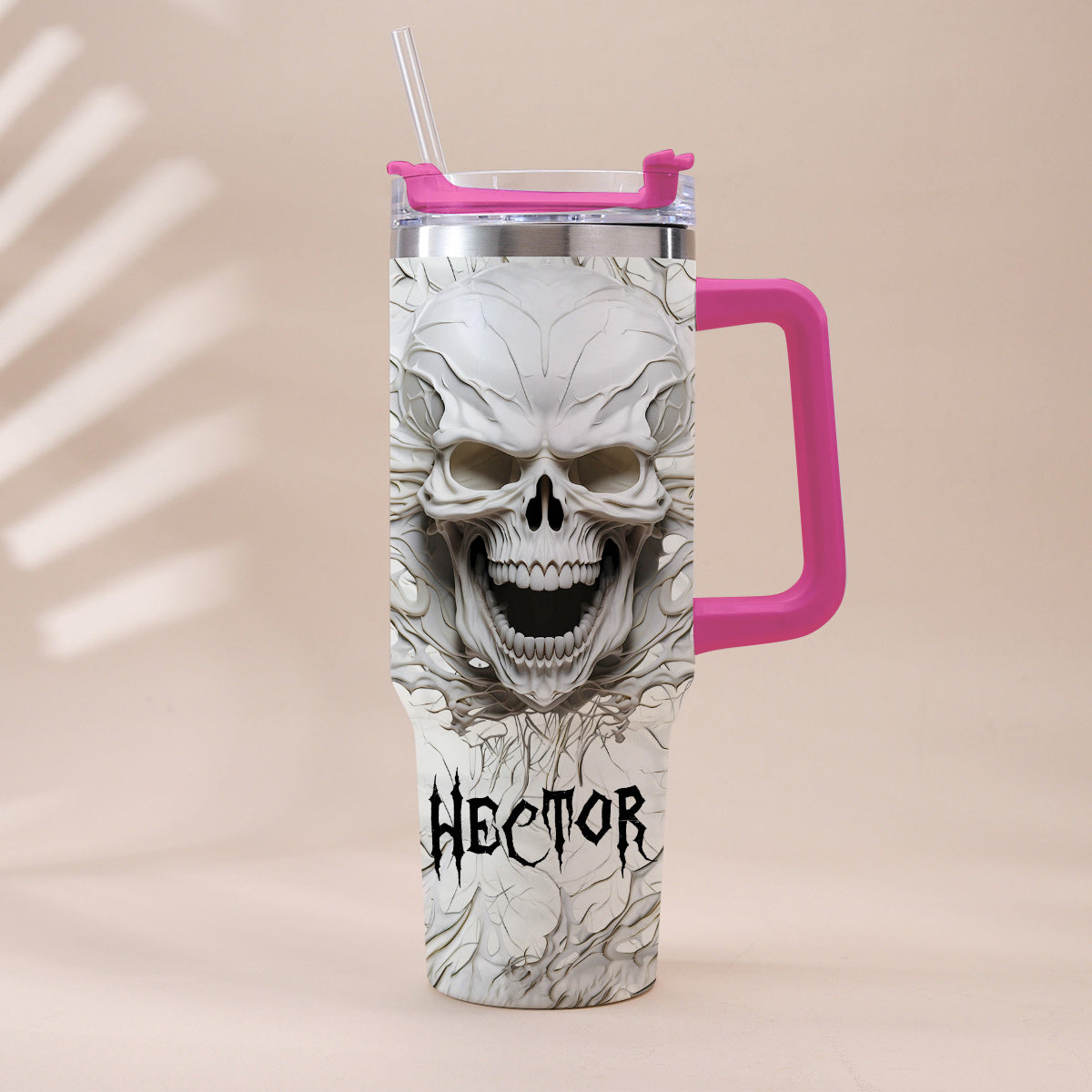 White Skull 3D Version - Personalized Skull Tumbler With Handle