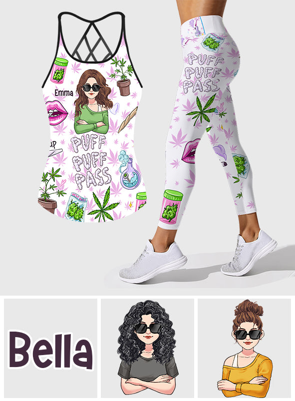 Puff Puff Pass - Personalized Weed Cross Tank Top and Leggings