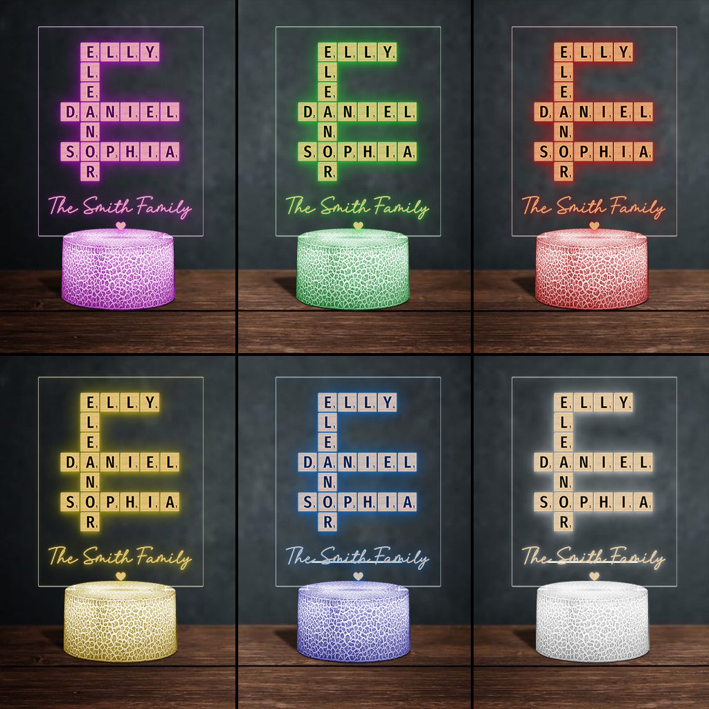 Family Crossword Art - Personalized Family Shaped Plaque Light Base