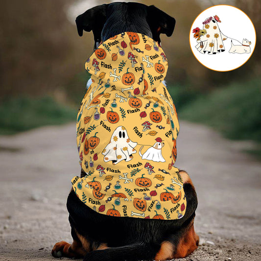Cute Ghost Dog Pumpkin Ghost & Bat - Personalized Dog Pet Hoodie
