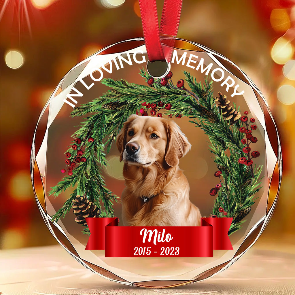 In Loving Memory Of - Personalized Dog Round Shaped Glass Ornament