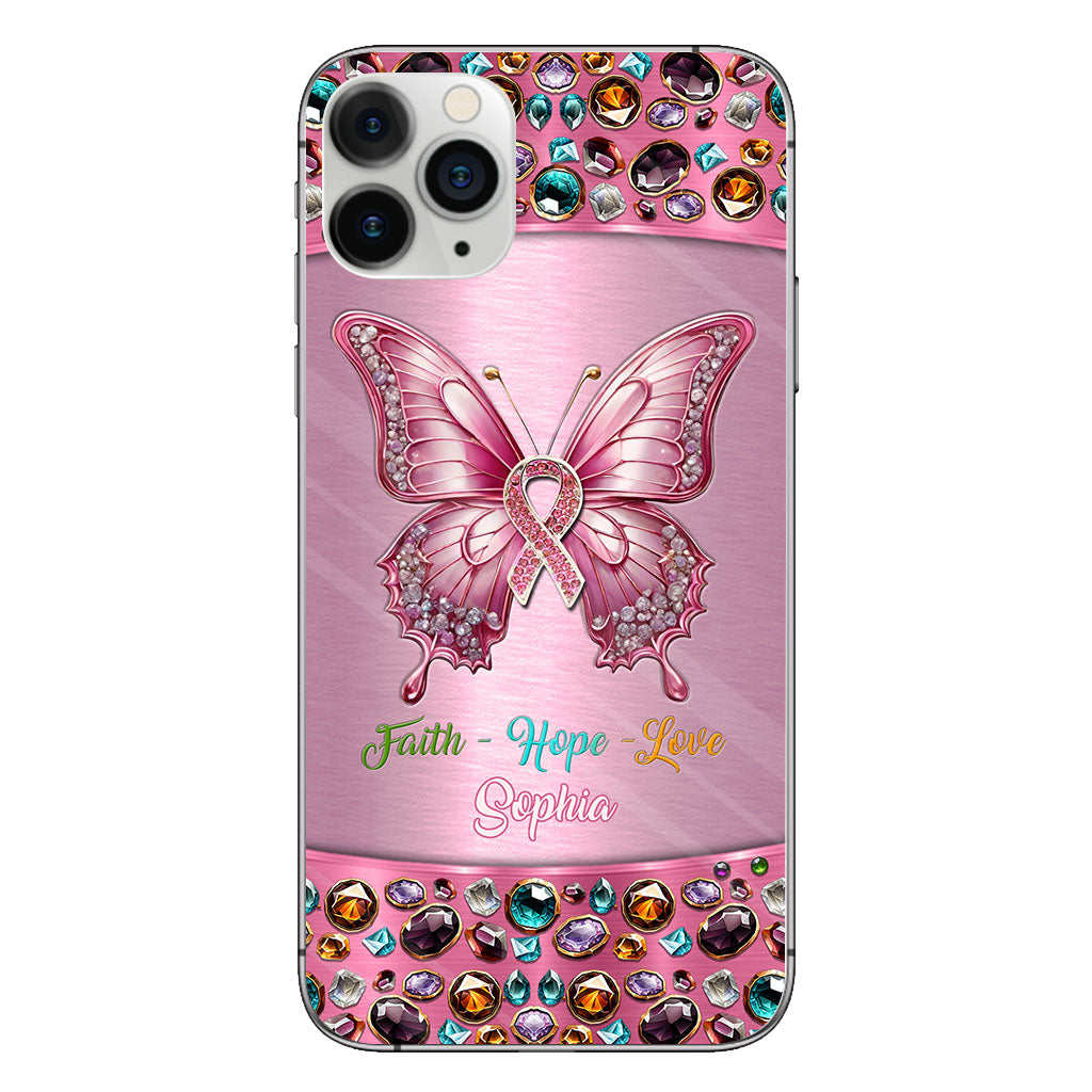 Hope For A Cure - Personalized Breast Cancer Awareness Clear Phone Case
