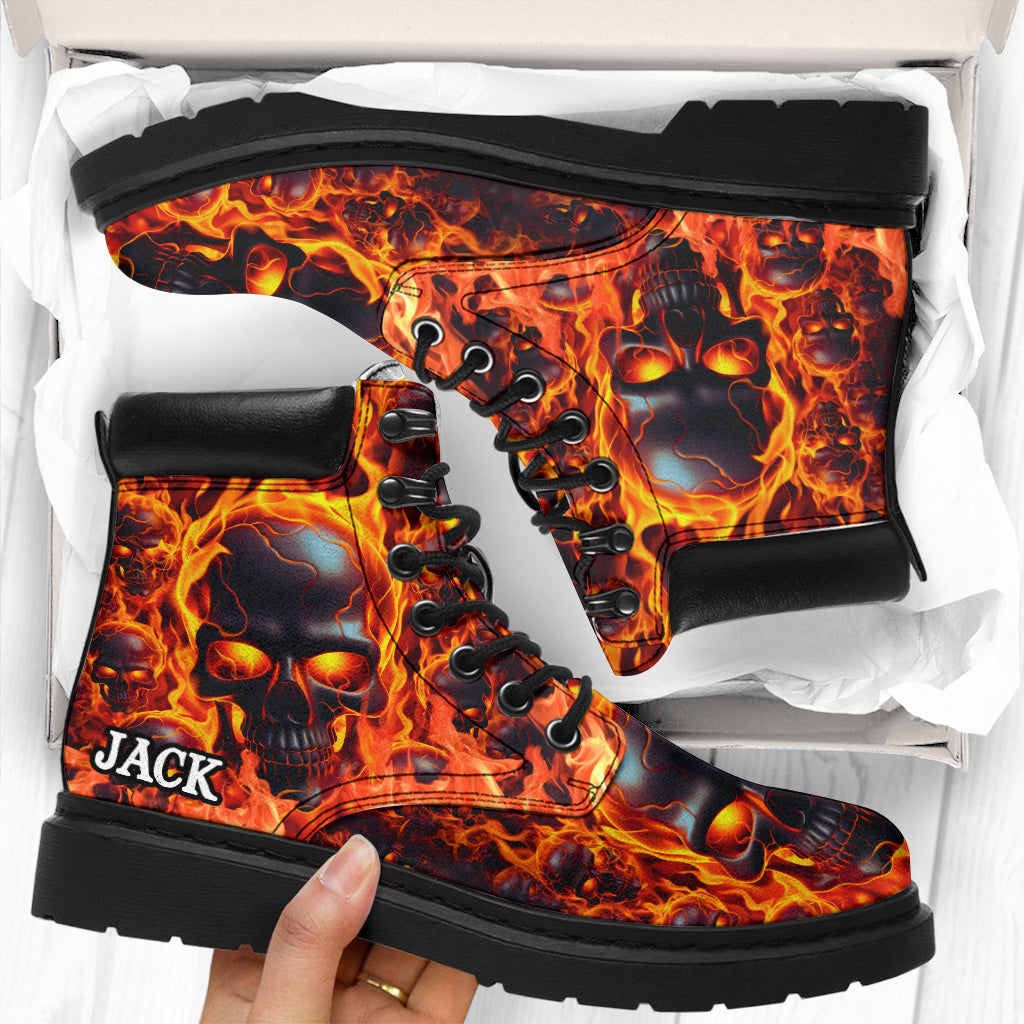 Melted Skull On Fire - Personalized Skull All Season Boots