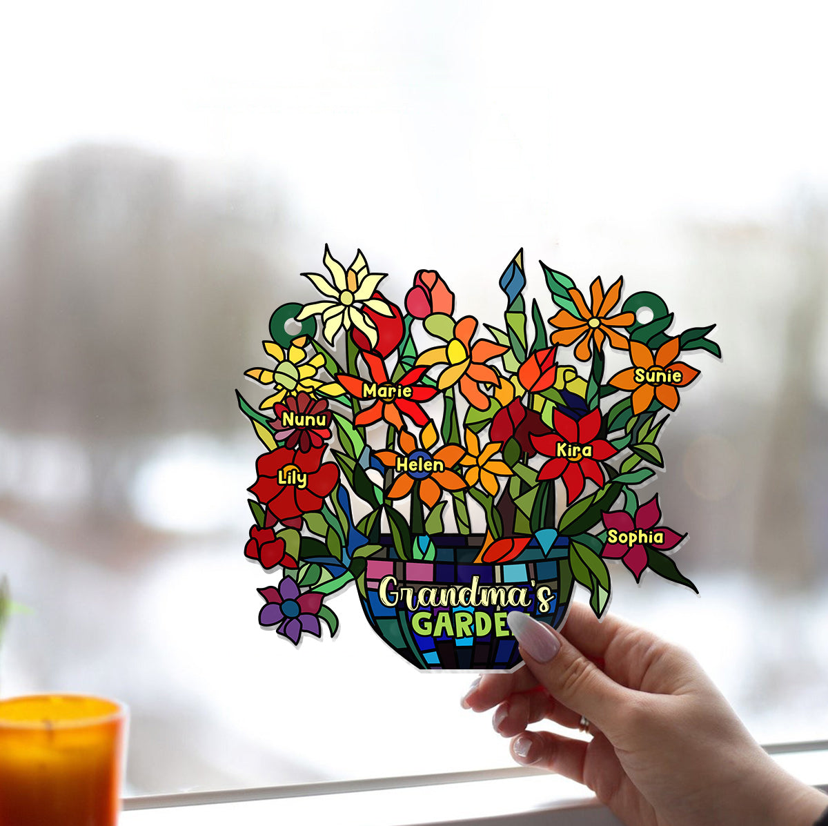 Grandma's Garden - Personalized Grandma Window Hanging Suncatcher Ornament