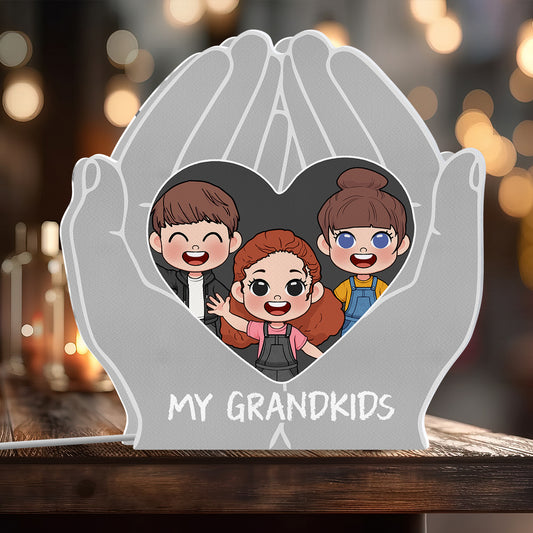 My Grandkids Chibi Hand Holding Heart - Personalized Grandma Shaped Light Box