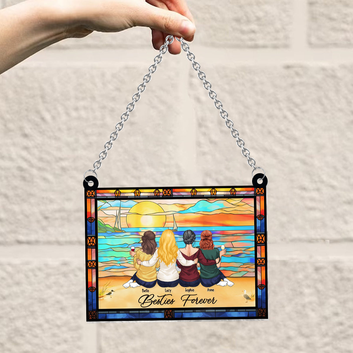 Besties Forever - Personalized Bestie Window Hanging Suncatcher Ornament