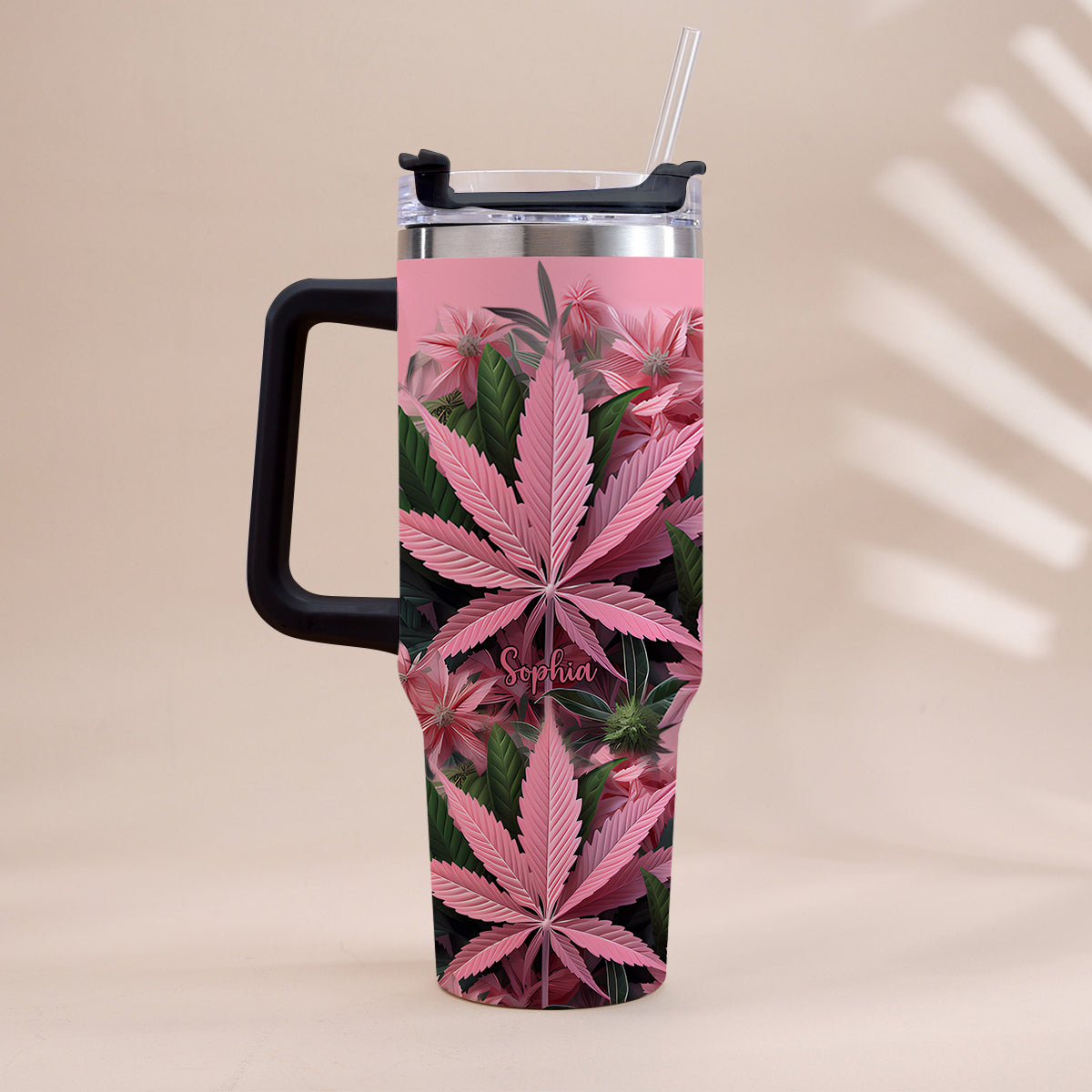 Pink Stoner Chick - Personalized Weed Tumbler With Handle