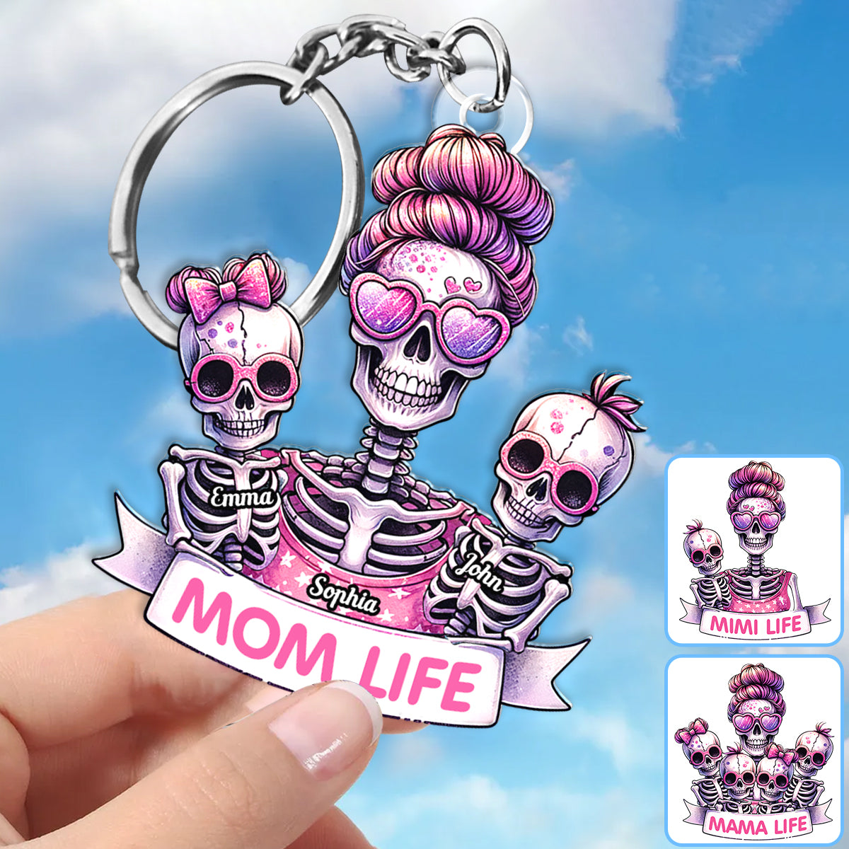 Mom Life - Personalized Skull Custom Shaped Keychain