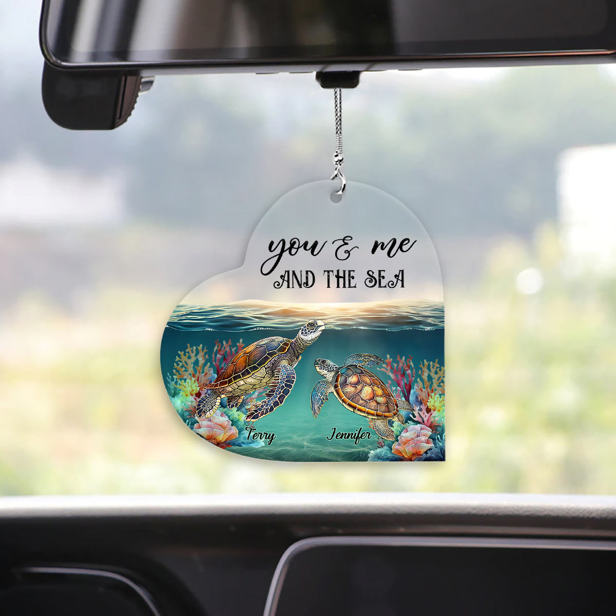 You & Me And The Sea - Personalized Turtle Transparent Car Ornament