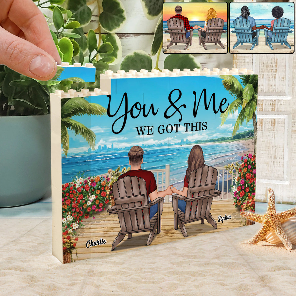 Couple Beach Landscape Retro Vintage - Personalized Couple One-sided Horizontal Rectangle Building Brick Blocks