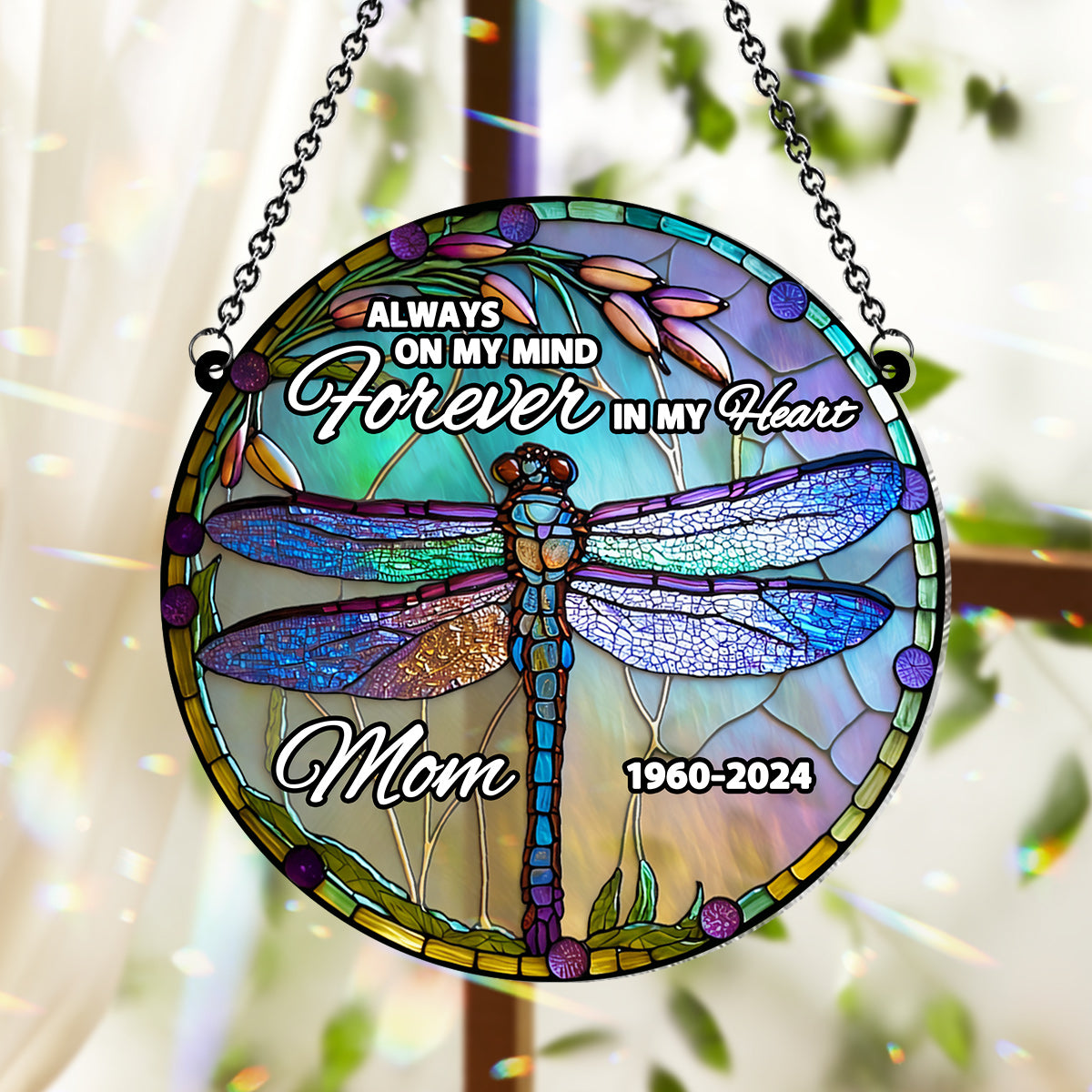 Always On My Mind Forever In My Heart - Personalized Memorial Window Hanging Suncatcher Ornament