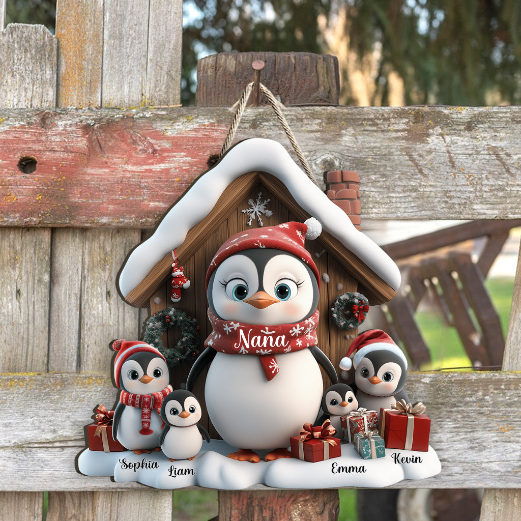 Any Title Cute Penguin - Personalized Grandma Custom Shaped Wood Sign