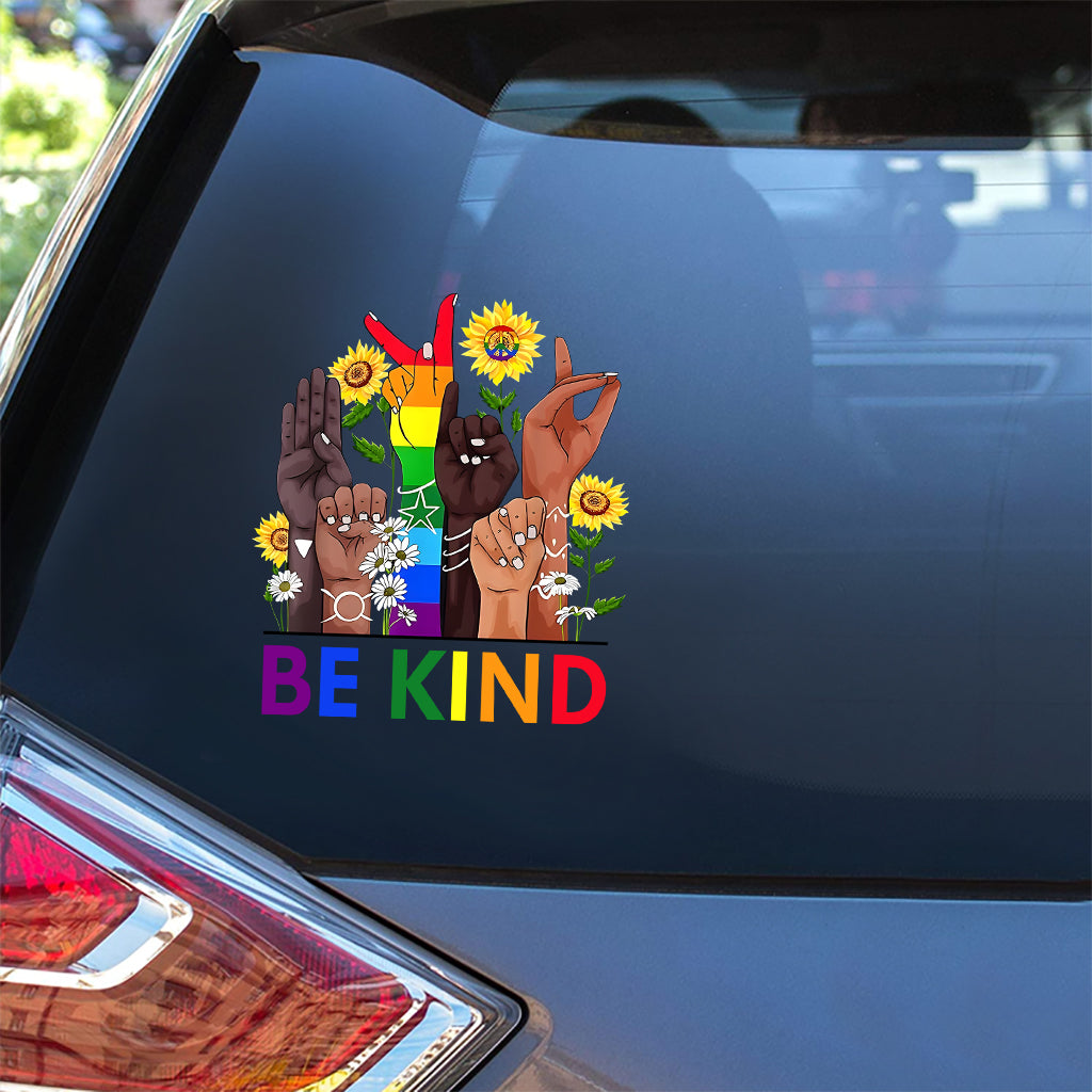 Be Kind Sign Language Rainbow Peace Sign - LGBT Support Decal Full