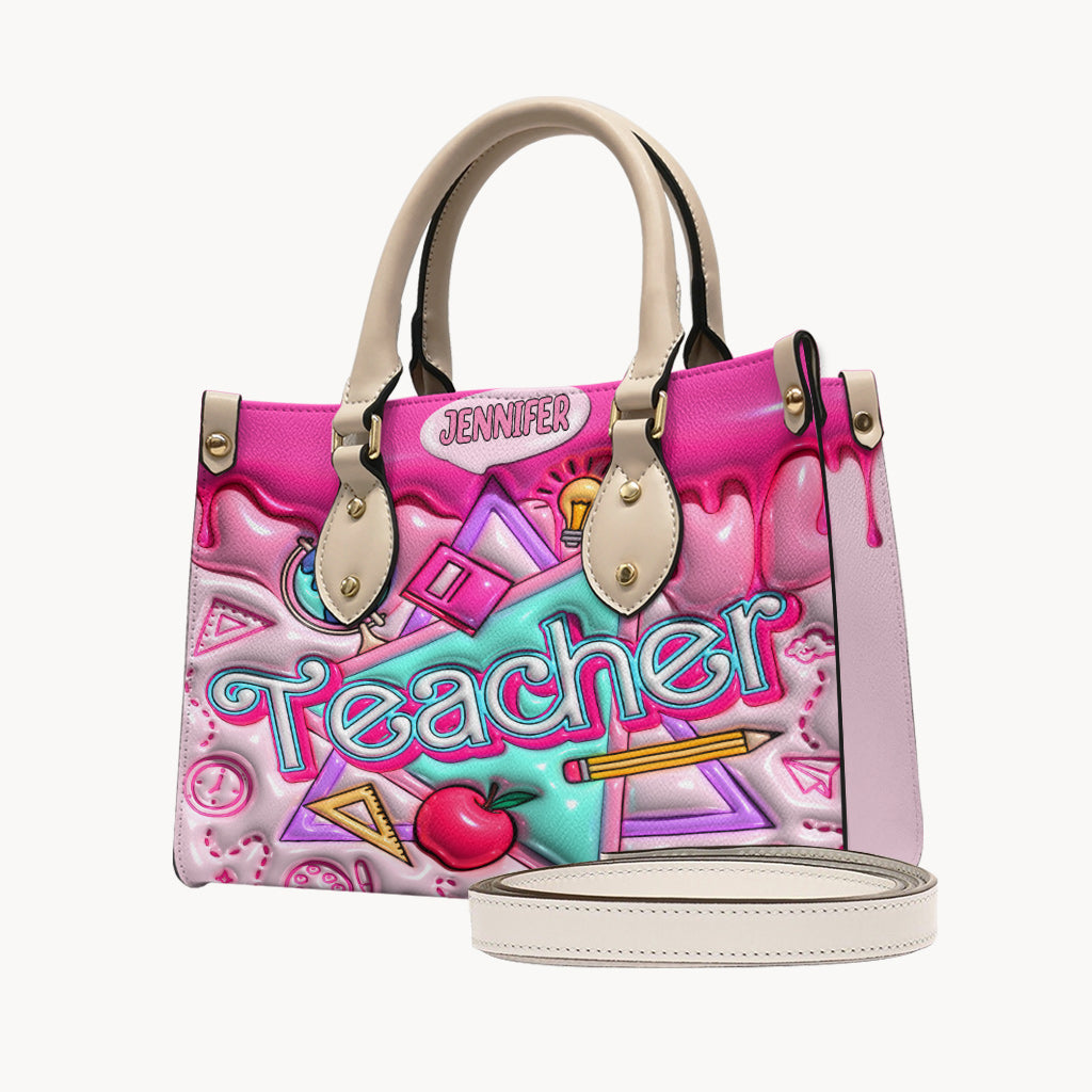 Pink Inflated - Personalized Teacher Leather Handbag