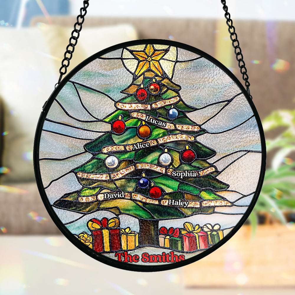Merry Christmas - Personalized Family Stained Glass Suncatcher