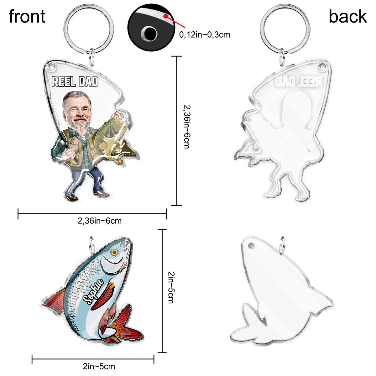 Reel Dad - Personalized Fishing Keychain with Charms