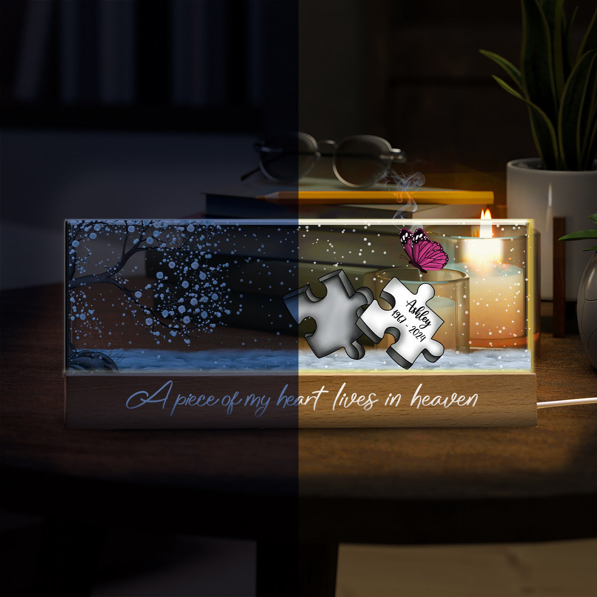 A Piece Of My Heart Lives In Heaven - Personalized Memorial Custom LED Night Light