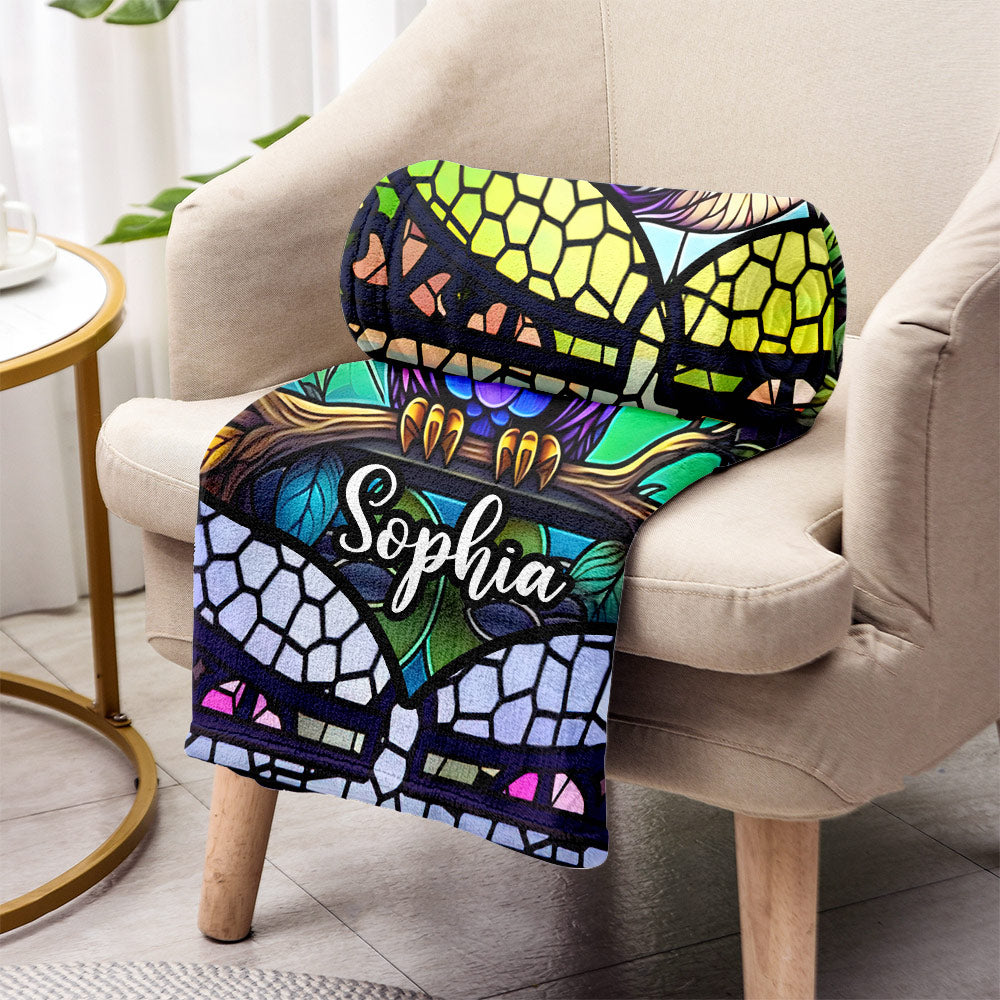 Cute Owl Stained Glass - Personalized Owl Blanket