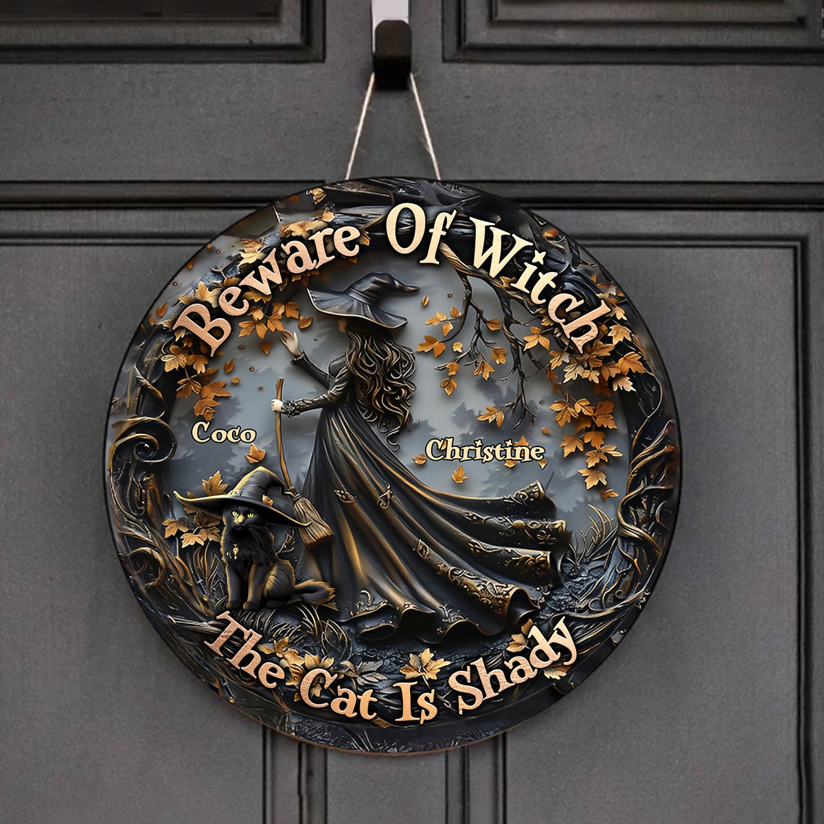 Halloween Is Better With A Cat - Personalized Black Cat Round Wood Sign