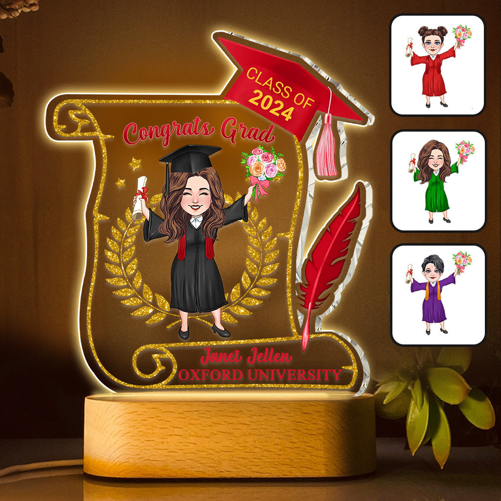 Congratulation Grad - Personalized Graduation Shaped Plaque Light Base