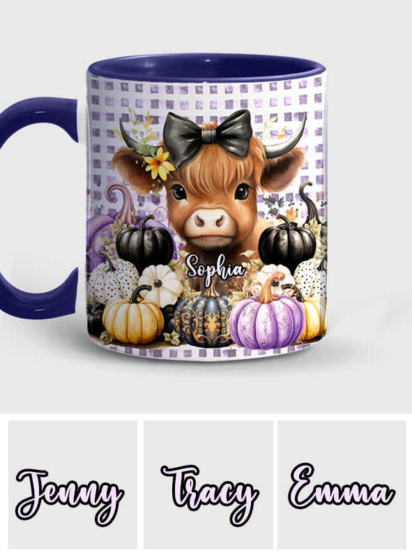 Cute Baby Highland Cow Fall Pumpkins - Personalized Accent Mug