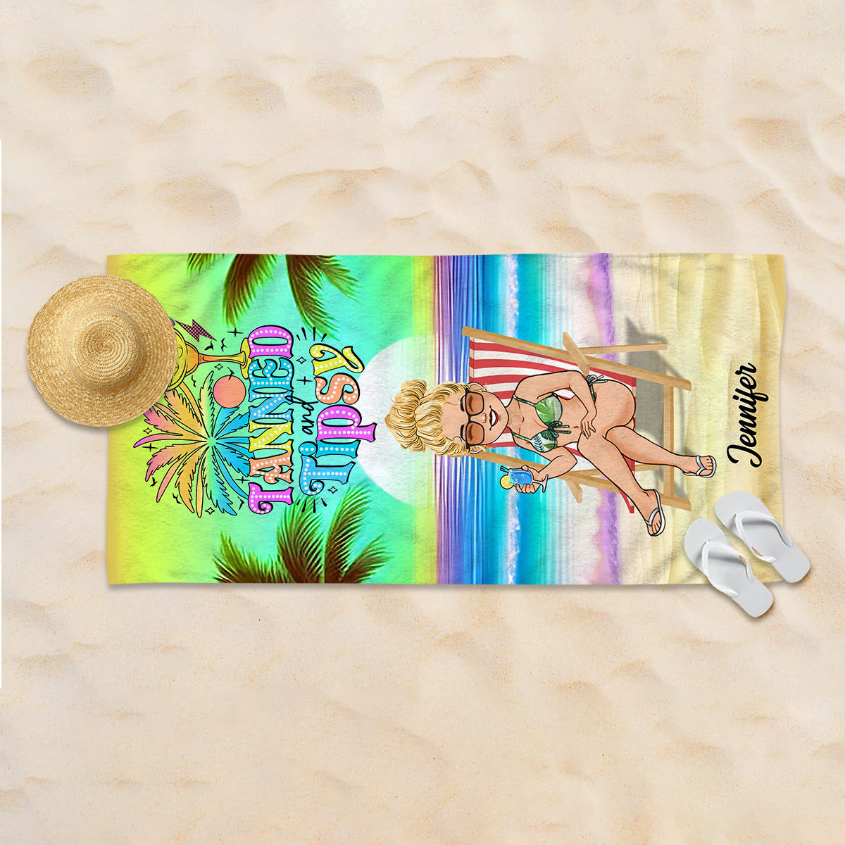 Tanned & Tipsy - Personalized Sea Lover Beach Towel