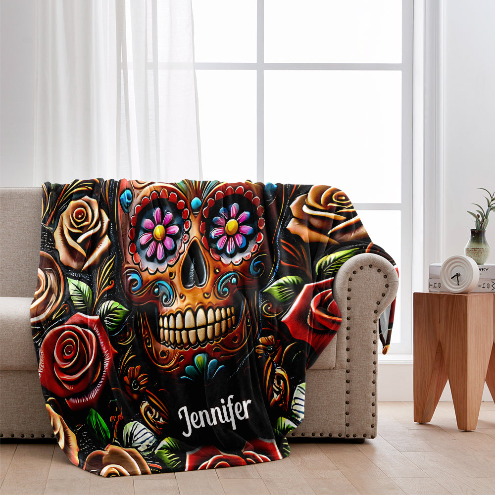 Roses And Skull - Personalized  Skull Blanket