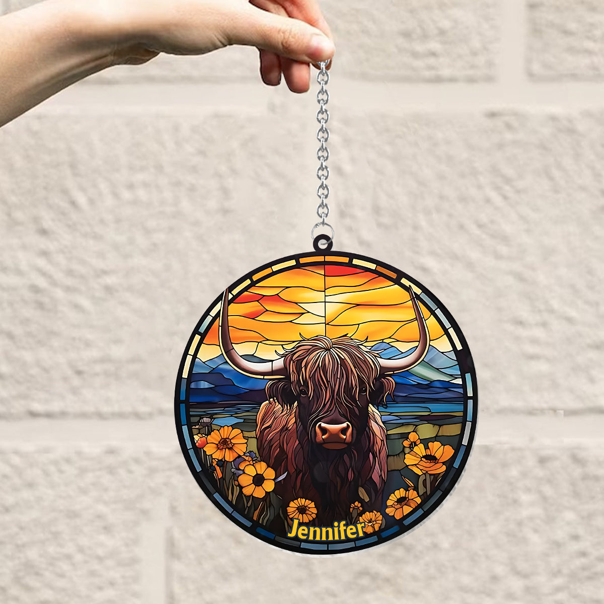 Love Highland Cow - Personalized Window Hanging Suncatcher Ornament