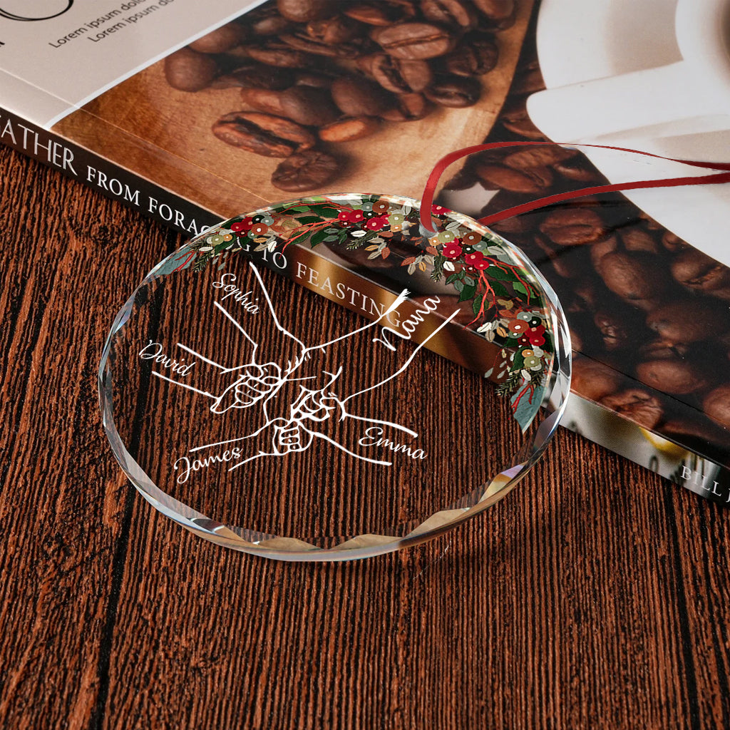 Holding Hands - Personalized Grandma Round Shaped Glass Ornament